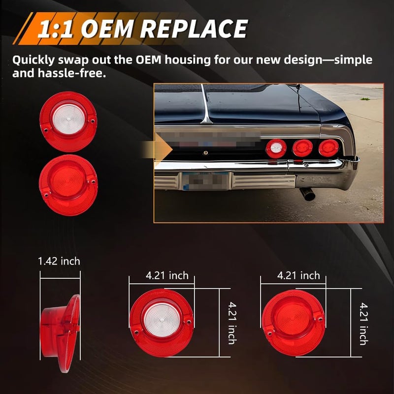 MOTRUM Tail Light Lens Compatible with Chevy Impala 1964, [DOT] [IP67 Waterproof] Tail Lamp Lens (Left + Right), Replace OEM #MO-3237, 6 PCS, Red Lens - Image 5